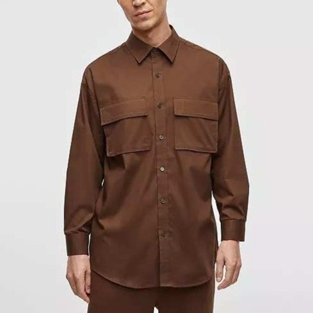 Mode of One Mens Long Sleeve Button Front Utility‎ Shirt Brown XL 100194392